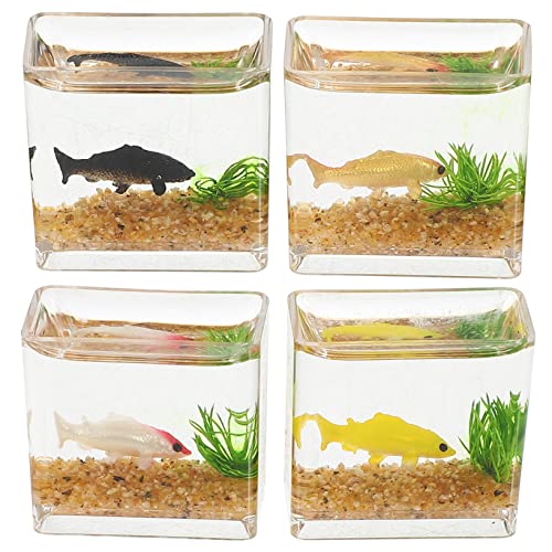 JOINPAYA 4 Stück Puppenhaus Bücher Aquarium und Mini-Fischdekor Miniatur-Aquarium Herzstück Tischdekoration buchregal Dekoration Living Room Decoration Mini-Aquarium Aquarium-Dekor Plastik von JOINPAYA