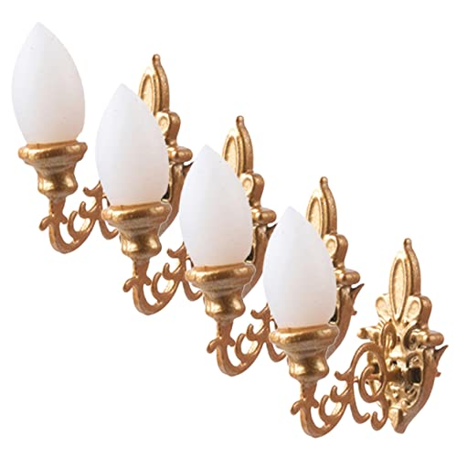 JOINPAYA 4 Stück Puppenhaus Wandleuchte 1:12 Puppenhaus-wandlampe Puppenhaus-led-wandlampe Mini-wandlampenmodelle Glow-Accessoires Puppenhaus-dekorationslampe Bausätze Lichter Abs Golden von JOINPAYA