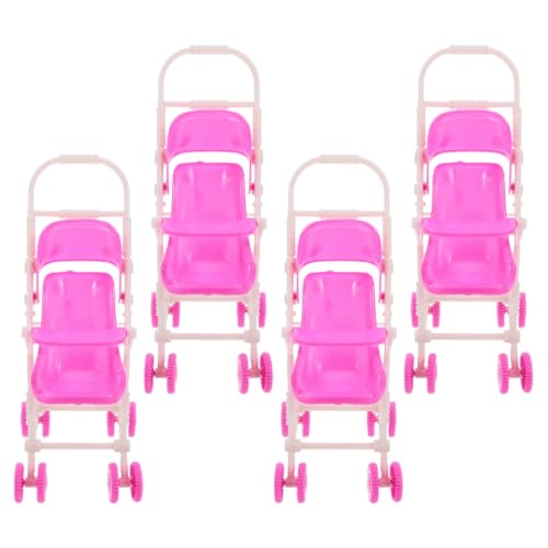 JOINPAYA 4 Stück Puppenwagen Kleinkindspielzeug Puppenzubehör Kinderwagen Zum Spielen Kinderwagen Mit Faltbarem Regenschirm Spielzeug-Kinderwagen Für Kinder Puppenhaus- Rosa Plastik von JOINPAYA