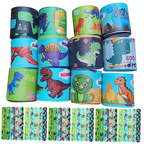 JOINPAYA 48St Papa-Kreis beliebte Spielzeuge Cartoon-Slap-Armbänder Dinosaurier Dino-Spielzeug Drachenarmbänder hühner spielzeug Party-Requisiten dekoratives Klapparmband PVC Green von JOINPAYA