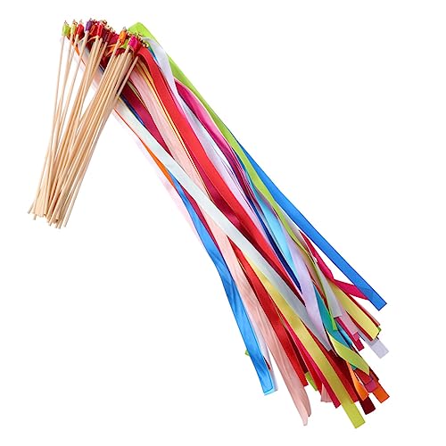 JOINPAYA 50 Stück Streamer-Zauberstäbe Party-Streamer Hochzeitsstäbe mit Bändern Party-Feier-Band-Sticks Drachen Braut- hochzeitslaken hochzeitsbingo Zauberstäbe wünschen Zauberstab Hölzern von JOINPAYA