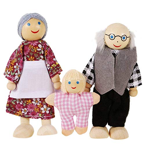 JOINPAYA 7-Teiliges Holz-Puppenset „Happy Family“: Puppen-Spielset Holzfiguren-Set Puppenhaus-Zubehör Für Mini- - von JOINPAYA