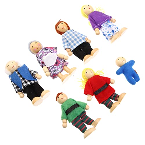 JOINPAYA 7 Teiliges Set Holzfiguren Bewegliche Puppen Familie Für Flexibel Und Farblich Gestaltet Blaue Kleidung Ideal Für Rollenspiele von JOINPAYA