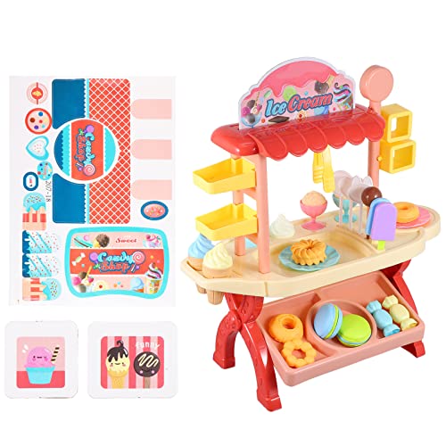 JOINPAYA Eiscreme Wagen Set Für Mini üßigkeiten Verkaufsstand Mit Spielnahrung Für Fantasievolles Ideales Rollenspiel Zubehör Für Kleine Eisdielenliebhaber von JOINPAYA