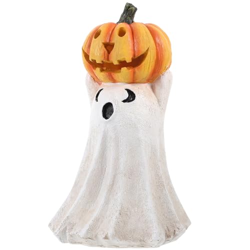 JOINPAYA Halloween Kürbisharz Ornamente Ghost Holding Kürbis Halloween Geister Garten Statue Skelett von JOINPAYA