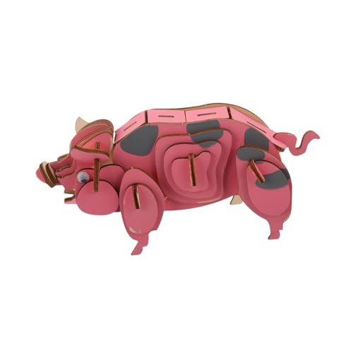 JOINPAYA Holzpuzzle Welpenspielzeug Puzzles Schweinemodellpuzzle Holztiermodelle DIY Tierpuzzle Holzschreibtischdisplay Holzschwein Sammlerstücke Tierbausätze Holzschweinmodelle Rosa von JOINPAYA