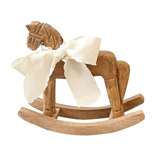 JOINPAYA Kiefernholz -Schaukelpferd Luftdekoration Pflegezubehör Wohnkultur Vintage Holzspielzeug Bauernhaus Deko Wooden Rocking Horse Figurine Heimtextilien Dekoration Schleife Light Brown von JOINPAYA