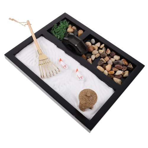 JOINPAYA Meditationsgarten Miniaturlandschaft Miniatur Sandgarten Sandtischdekoration Desktop Zen Garten Meditationssandgarten Tischdekoration Japanisches Zen Garten Set Schwarz von JOINPAYA