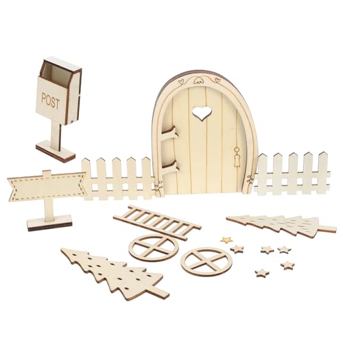 JOINPAYA Mikrolandschafts-Elfentür Weihnachtselfenmädchen-Feentür Zahnfee-Türset DIY Bastelset für Puppenhaus DIY-Miniaturmodell-Set Puppenhaus-Szenenlayout Zahnfee Tür Holz Beige von JOINPAYA