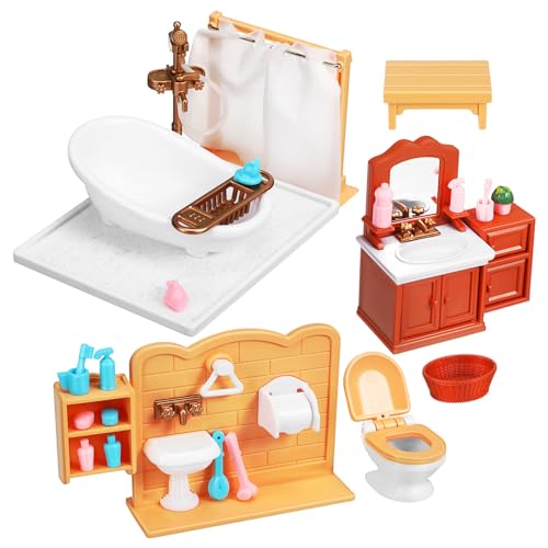 JOINPAYA Mini Puppen Zubehör Zubehör Puppenhaus Mini-badezimmermöbel-Sets: Mini-puppenhaus-badezimmermöbel Badewanne Wc Waschbecken Modell Für Puppenhaus-duschraum von JOINPAYA