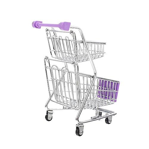 JOINPAYA Mini-einkaufswagen Zubehör Für Babypuppen Einkaufswagen Für Kinder Kinderwagen Zweilagiger Trolley Miniatur-supermarktwagen Mini-handwagen Rosafarbener Wagen Legierung Violett von JOINPAYA