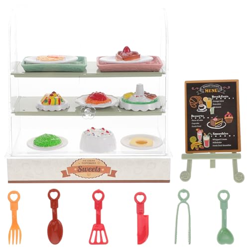 JOINPAYA Miniatur-Bäckerei-Kuchenständer Vitrine mit Lebensmittelset Mini-Plastiktheke Dessert-Donuts für Puppenhaus Ladenszene Dekoration a von JOINPAYA