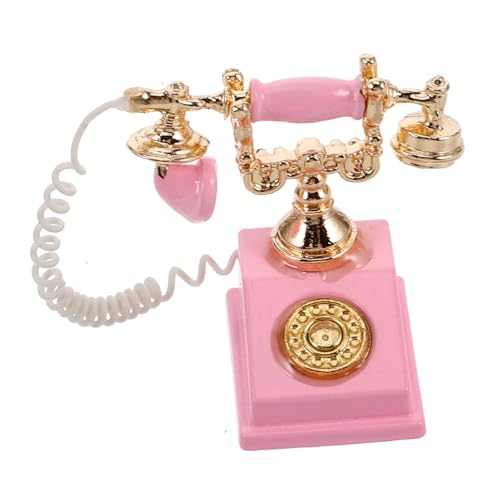 JOINPAYA Miniatur-telefonmodell Telefon Spielzeug Vintage-bürodekor Puppenhaus-miniaturen Puppenhaus Telefon Puppenhaus Miniaturen Zubehör Telefon Mit Wählscheibe Legierung Rosa von JOINPAYA