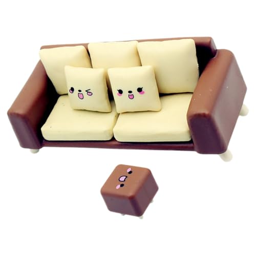 JOINPAYA Puppenhaus-Couch Mit Fünf Kissen Puppenhaus-Möbel Miniatur-Sofa Im Maßstab 1:12 Mit Hocker Modell Puppenmöbel Dekoration Für Wohnzimmer 2 Stück von JOINPAYA