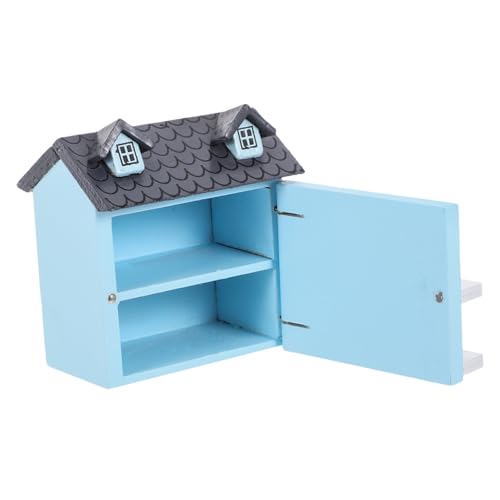 JOINPAYA Puppenhaus Klein Mini-spielzeughaus Mini- Häuser Winzig Miniaturhaus Gebäude Figuren Miniaturen Tür Kabine Miniaturmöbel Entzückendes Minihaus Blue Holz von JOINPAYA