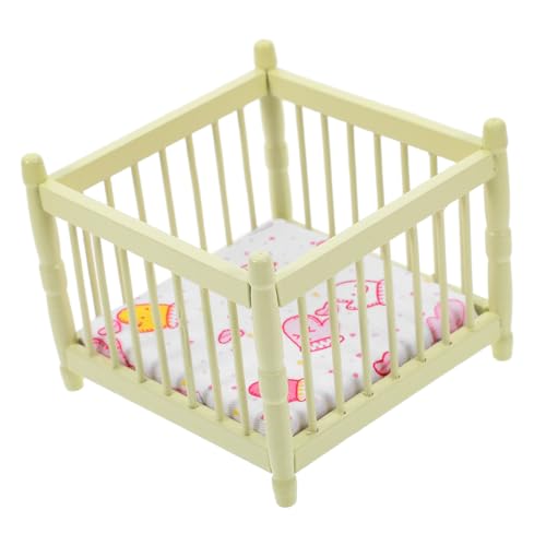 JOINPAYA Puppenhaus Krippe dekoratives Puppenbett Puppenhaus Babybett Mini Hausbett Mini-Möbel Kinderzimmer Miniaturmöbel Puppenbett Modell Minibett Babypuppenbetten Polyester Light Green von JOINPAYA