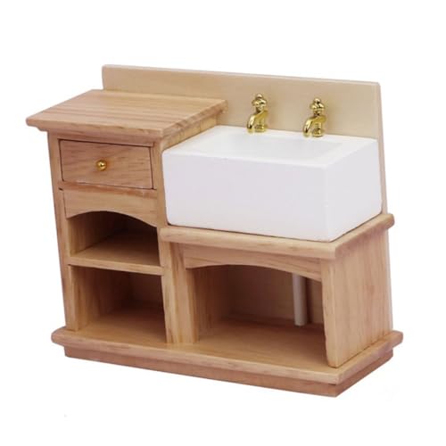 JOINPAYA Puppenhaus Waschbecken für kinderspielzeug Hausdekoration laufstall Toy Bad Stecker Wasser Miniatur Puppenmöbel Mini-Möbelhandwerk Holz von JOINPAYA