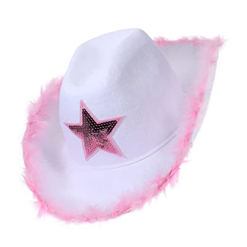 JOINPAYA Roter Cowboyhut party accessoires cowgirl hut cowboyhüte geburtstagsfeier Drawstring hat Halloween-Hüte Damenhüte und Mützen Cosplay Cowgirl-Hut Cowgirlhut für Damen Stoff Weiß von JOINPAYA