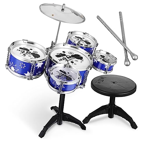 JOINPAYA Schlagzeug Set Für Kleinkinder 5 Teiliges Drum Set Mit Hocker Musikinstrument Für Jungen Und ädchen Ideal Für Kleine Musiker Und Rhythmusliebhaber von JOINPAYA