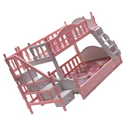 JOINPAYA Simulationsbett Mini Etagenbett Puppenhaus-Wohnzimmerdekoration Mini-Puppenhauszubehör stockbett bunk Bed Spielzeug kleine Hausdekoration Miniaturbettmodell Plastik Rosa von JOINPAYA