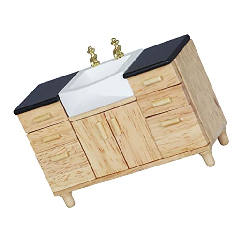 JOINPAYA Simulationssenke Zubehör für Spielhäuser Miniaturdekoration Miniaturmöbel Miniature Furniture Miniature Washstand Spielzeug Waschtischmodell Ornament Möbelverzierung hölzern Khaki von JOINPAYA