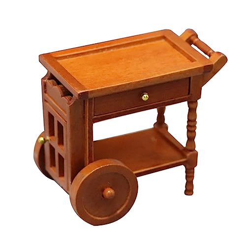 JOINPAYA Simulierter Speisewagen Miniatur-möbelzubehör Puppenmöbel Retro-Spielzeug Mini-Spielzeug Mini-hauswagen Vintage-dekor Mikrospielzeug Vintage Wohnkultur Retro-dekor Brown Hölzern von JOINPAYA