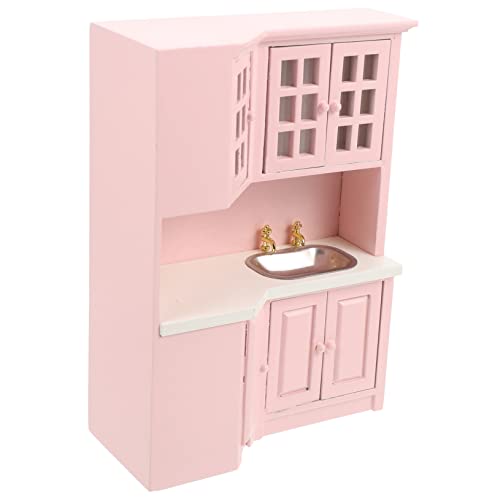 JOINPAYA puppenhaus Schrank spielzeugküche Toy Kitchen puppenhauszubehör Dollhouse Furniture Küchenschränke für Puppenstuben Puppenhausmöbel Mini-Waschtisch Spielhausmöbel Holz Rosa von JOINPAYA