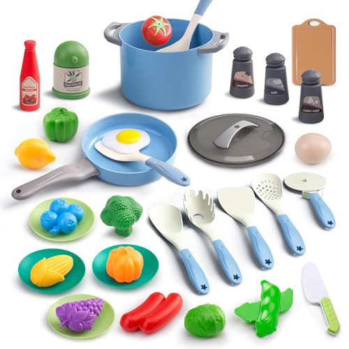 JokerKing - 35-teiliges Kinder-Küchenspielzeug Set, Kochset mit Töpfen und Pfannen, Küchenutensilien, Lebensmittelset, Gemüse Spielzeug, Lerngeschenk für Mädchen u von JOKERKING