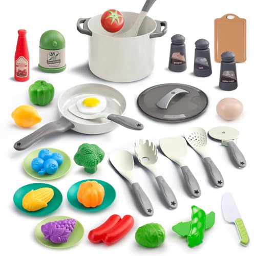 JokerKing - 35-teiliges Kinder-Küchenspielzeug Set, Kochset mit Töpfen und Pfannen, Küchenutensilien, Lebensmittelset, Gemüse Spielzeug, Lerngeschenk für Mädchen u von JOKERKING