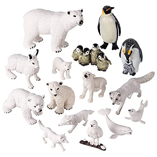 JOKFEICE Polartiere 15 Stück realistische Tierfiguren Kunststoff Pinguin Eisbär Action Modell für frühes Lernspielzeug Geburtstag Cupcake-Topper für Kinder und Erwachsene von JOKFEICE