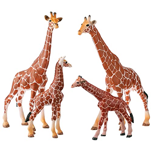 JOKFEICE Tierfiguren 4 STK Lebensecht Giraffenfamilie Aktionsmodell Realistische Wildtiersammlung Lustiges und lehrreiches Spielzeug Geburtstag Cupcake Topper Gastgeschenke für Kinder von JOKFEICE