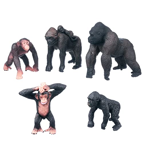 JOKFEICE Schimpansen Tierfiguren, 5 Stück Realistische Wildtiersammlung, Lehrreiches Spielzeug, Geburtstagsgeschenk & Cupcake-Topper für Kinder von JOKFEICE