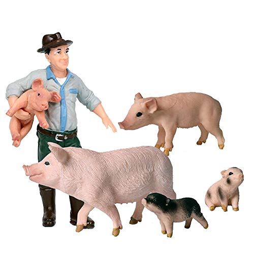 JOKFEICE Tierfiguren 5 Stück Realistische Kunststoff Schwein Figuren Action Modell Wissenschaft Projekt, Lernen Pädagogisches Spielzeug, Geburtstag Geschenk, Kuchen Topper für Kinder Kleinkinder von JOKFEICE