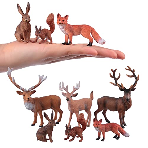 JOKFEICE Waldtiere Figuren 6 Stück Kunststoff Realistische Waldtier Hirsch Eichhörnchen Figuren für frühe pädagogische Geburtstagsgeschenk Kuchendekoration für Kinder von JOKFEICE