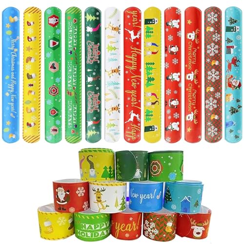 48 Stück Weihnachten Mitgebsel Kinder Schnapparmband Kinder Klatscharmband Kinder Schnapparmbänder Slap Armbänder Bracelets Slap Bands Kleine Mitbringsel für Kinder Geburtstagsgeschenke Mitgebsel von JOKILY