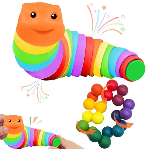 Fidgets Slug Spielzeug, 3D Gelenk Stretch Raupe, Lustige Flexible Kreatives Schneckenspielzeug für Kinder Erwachsene, Fidget Magnet Ringe Pack Tolles Geschenk für Erwachsene Teenager Kinder von JOKILY