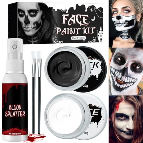 Halloween Schminke Set,Halloween Schminke Schwarz Weiß,Halloween Kunstblut,Kinderschminke Karnevals Make up Set,Fake Blood Wunde Zombies für Auge Schwarz Gespenster Cosplay Spezialeffekt Make-up von JOKILY