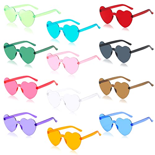 Herz Party Brillen, 12 Stück Farben Party Brille, Herzform Sonnenbrille, Retro Party Sonnenbrille, Fashion Brille Randlose Interessant Brille, Hippie Brille für Fasching Karneval Foto Requisiten von JOKILY