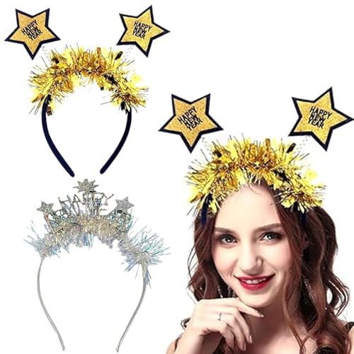 JOKILY 2 Stück Happy New Year Haarreifen Kopfschmuck, 2025 Silvester Haarreif Krone Kopfbedeckung, Stirnband Tiara und Silber Strass glitzernd, Neujahr Kopfschmuck Haarschmuck Party Kostüm Zubehör von JOKILY