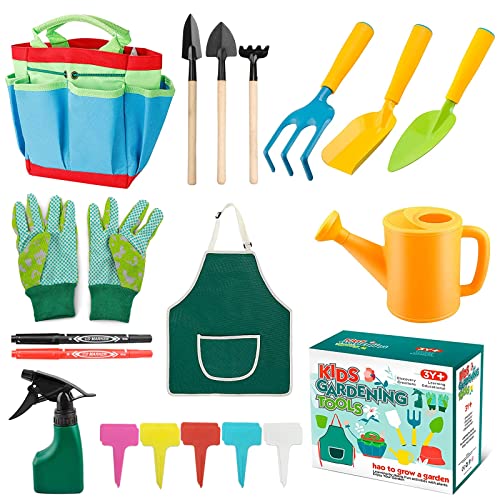 JOKILY Gartenwerkzeug für Kinder, 23 Stück Kinder Gartengeräte Spielwerkzeuge Set mit Schaufel Gießkanne, Kinder Gartenhandschuhe, Gartenspielzeug für Kinder Junge Mädchen von JOKILY