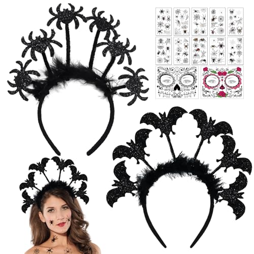 JOKILY Halloween Haarreif Spinne, Halsketten Spinnen Haarschmuck Frauen mit Halloween Tattoos Spinne, Halloween Kostüm Accessoire für Halloween Party Kinder Erwachsene Schminke Fasching Cosplay von JOKILY