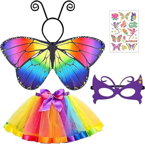 JOKILY Kostüm Schmetterling Kinder, Mädchen Schmetterlingsflügel mit Maske Tutu Rock Tüllrock Haarreif Tattoos Schmetterling Umhang Flügel Halloween Kostüm Karneval Fasching Cosplay Mottoparty (A) von JOKILY