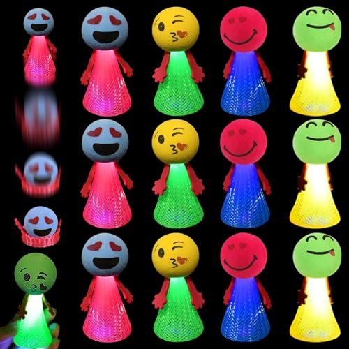 JOKILY 12 Stück LED Feder Leucht Springendes Spielzeug, LED Leuchtspielzeug Kinder, Mitgebsel kindergeburtstag, Springbälle Hüpfball, Kindergeburtstag Mitgebsel Set,Emoticons Puppen für Kinder von JOKILY