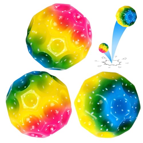 JOKILY 3 Stück Regenbogen Moon Ball, Bounce Ball, Astro Jump Ball,Space Moon Ball,Wasserspiele am Trampolin Spielen, Lavaball,Gummiball, Blitzball, Interaktives Spielzeug zum Stressabbau (B) von JOKILY