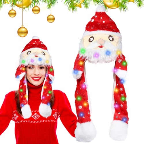 Weihnachtsmütze, Nikolausmütze Plüsch, Mütze mit Beweglichen Ohren, Weihnachtsmann Mützen,WeihnachtsmüTzen mit LED, Nikolausmütze,Weihnachtsfeier Fasching Cosplay Geschenk für Damen Mädchen Kinder von JOKILY