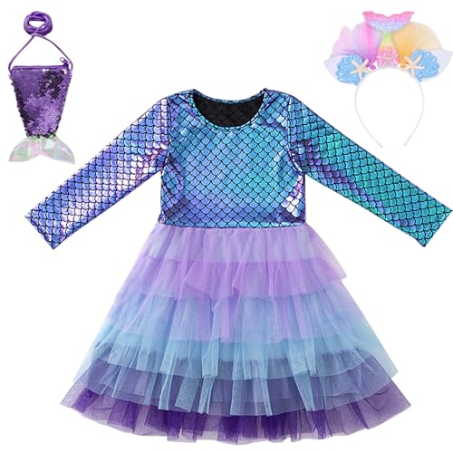 Meerjungfrau Kostüm Mädchen, Meerjungfrau Kleid, Prinzessin Meerjungfrau Kleid, Karneval Geburtstag Thema Party Rollenspiel Ankleiden Cosplay Outfit Party für Kinder Mädchen Größe 5-6 Jahre von JOKILY