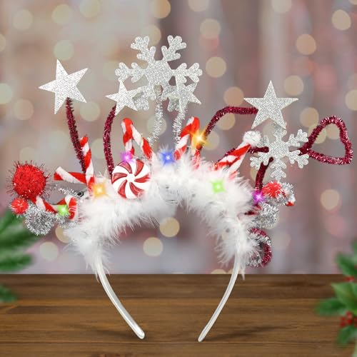 LED Weihnachts Haarreif, Kopfschmuck Weihnachten, Haarreif Weihnachten Erwachsene Kinder, Haarschmuck für Weihnachten Kostüme Zubehör Cosplay Weihnachten Karneval Party für Frauen und Mädchen(A) von JOKILY