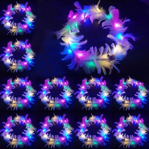 JOKILY 12 Stück LED Federkranz Stirnband, Haarkranz Feder, LED Blumenkranz Haare, Leuchtende Haarkränze, Party-Haarschmuck für Frauen Mädchen Halloween Weihnachten Festivals Hochzeiten Party Zubehör von JOKILY