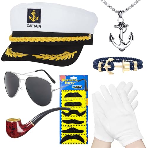 Yacht Kapitän Hut Kapitänsmütze Kostüm Set,Matrosenmütze Schal Sonnenbrille,Kapitänsmütze Herren Ideal Matrosen Kostüm,Kapitänsmütze für Erwachsene Damen Männer für Karneval Mottoparty Partys Cosplay von JOKILY