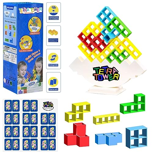 JOKSNK 32PCS Tetra Tower Spiel, Balance Spielzeug Tower Game, Kreative Stapelspiel Spielzeug, Kinder Stapelturm Holz, Lustige stapelspiel Puzzlespiele-Geschenke für Jungen und Mädchen ab Jahre 3+ von JOKSNK